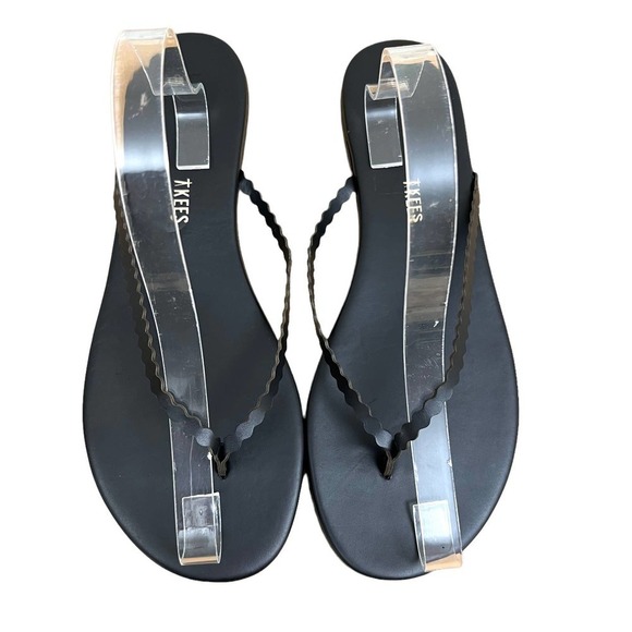 Tkees Sandal Flip Flops Studio Scalloped Leather Trim Cushioned Black Women 11 - Picture 4 of 10